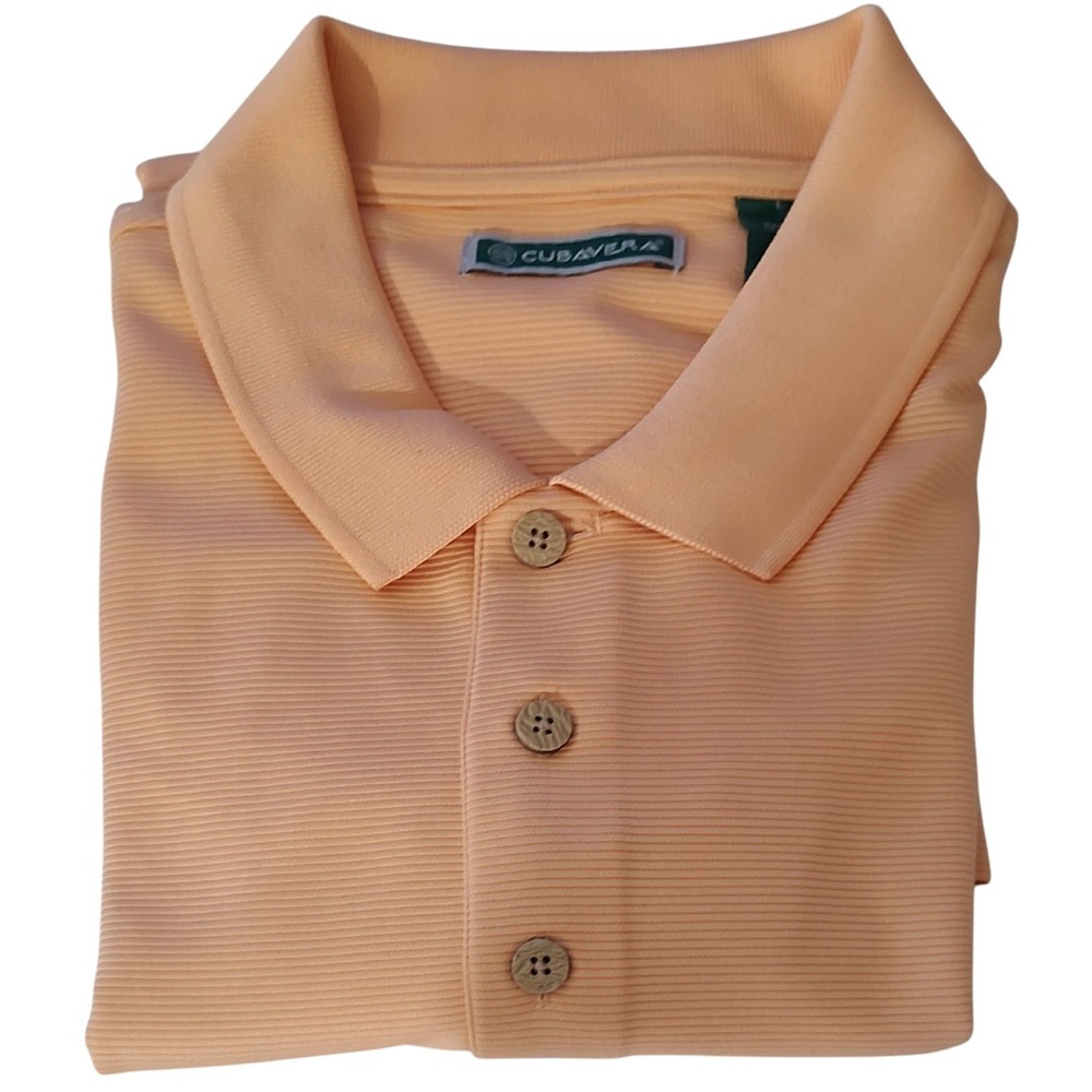 Cubavera Peach Color Polo Golf Shirt Ribbed Polyester Fabric Casual Mens Large